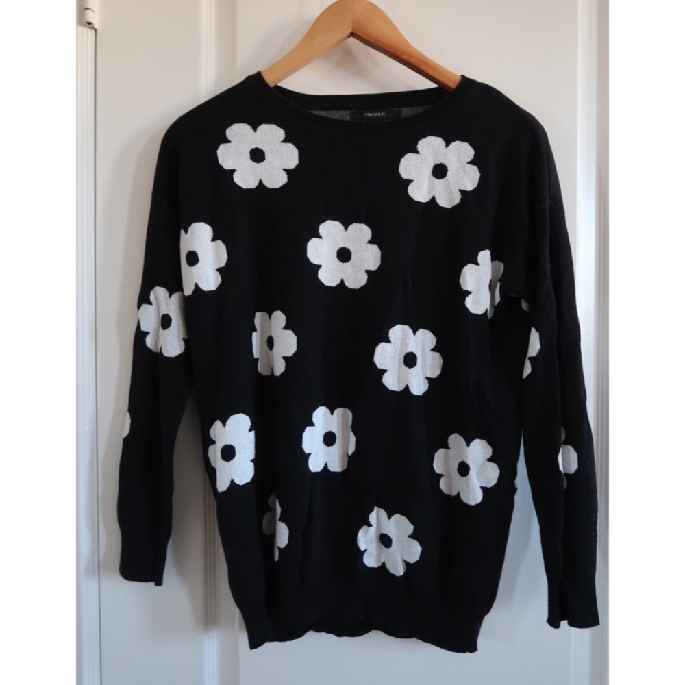 F21 B&W Floral Sweater